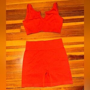 Red matching short workout set